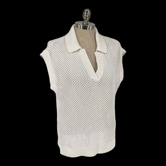 Calvin Klein Size Medium Ivory 100% Cotton Open Weave Sweater Preppy‎ - Picture 2 of 6